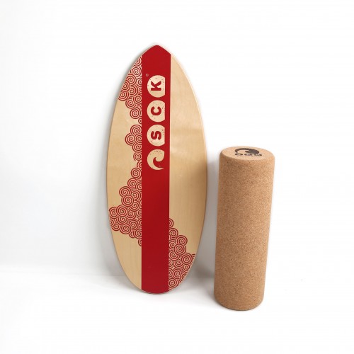 SCK Balance Board PRO with cork roller / Wood with red design
