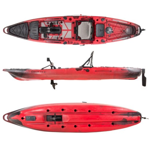 SCK Cyclo 12.6 single seat Pedal Kayak with pedal-propeller system and paddle | Black-Red