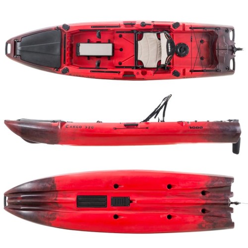 SCK Cargo 320 single seat Pedal Kayak ready with aluminium seat and wheelhouse | Black-Red